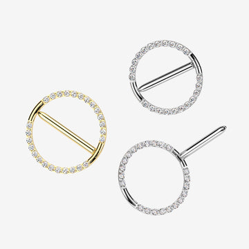 Detail View 1 of A Pair of Implant Grade Titanium Gem Rimmed Hoop Nipple Clicker-Clear Gem